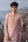 Buy_House of KOA_Pink Kurta Chanderi Silk Embroidery Thread Espen Zardozi Set _Online_at_Aza_Fashions