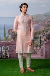 Buy_House of KOA_Pink Kurta Chanderi Silk Embroidery Zari Thread Placket Set _at_Aza_Fashions