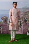 Shop_House of KOA_Pink Kurta Chanderi Silk Embroidery Zari Thread Placket Set _at_Aza_Fashions