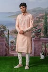 Buy_House of KOA_Pink Kurta Chanderi Silk Embroidery Thread Meadow Floral Set _at_Aza_Fashions