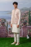 House of KOA_Pink Embroidery Zardozi Robin Bird Bundi And Kurta Set _Online_at_Aza_Fashions