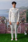 Shop_House of KOA_White Embroidery Thread Earl Zardozi Bandhgala Set _at_Aza_Fashions