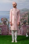 Buy_House of KOA_Pink Embroidery Zardozi Eden Floral Sherwani Set _at_Aza_Fashions