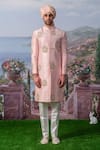 Shop_House of KOA_Pink Embroidery Zardozi Eden Floral Sherwani Set _at_Aza_Fashions