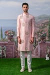 Shop_House of KOA_Pink Embroidery Zardozi Eden Floral Sherwani Set _Online_at_Aza_Fashions