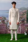 Shop_House of KOA_Off White Kurta- Chanderi Silk Embroidery Floral Willow Hand With Pant _at_Aza_Fashions