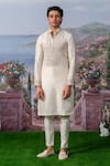 Buy_House of KOA_White Kurta- Chanderi Silk Embroidery Floral Aiden Placket With Pant _at_Aza_Fashions