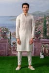 Shop_House of KOA_White Kurta- Chanderi Silk Embroidery Floral Aiden Placket With Pant _at_Aza_Fashions