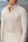 House of KOA_White Kurta- Chanderi Silk Embroidery Floral Aiden Placket With Pant _Online_at_Aza_Fashions