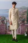 Buy_House of KOA_Ivory Kurta- Chanderi Silk Placement Embroidery Florenz Placket With Pant _at_Aza_Fashions