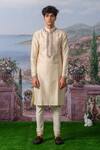 Shop_House of KOA_Ivory Kurta- Chanderi Silk Placement Embroidery Florenz Placket With Pant _at_Aza_Fashions