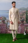 Shop_House of KOA_White Kurta- Chanderi Silk Placement Embroidery Floral Camven With Pant _at_Aza_Fashions