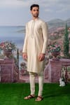 House of KOA_White Kurta- Chanderi Silk Placement Embroidery Floral Camven With Pant _Online_at_Aza_Fashions