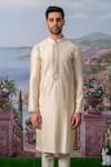 Shop_House of KOA_White Kurta- Chanderi Silk Placement Embroidery Floral Camven With Pant _Online_at_Aza_Fashions