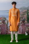 Buy_House of KOA_Orange Kurta- Chanderi Silk Embroidery Rose Bloom Camber Bodice With Pant _at_Aza_Fashions