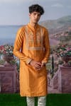 Shop_House of KOA_Orange Kurta- Chanderi Silk Embroidery Rose Bloom Camber Bodice With Pant _at_Aza_Fashions