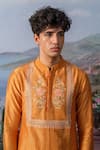 House of KOA_Orange Kurta- Chanderi Silk Embroidery Rose Bloom Camber Bodice With Pant _Online_at_Aza_Fashions