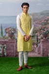 Buy_House of KOA_Yellow Kurta- Chanderi Silk Plain Cyrus Color Block With Pant _at_Aza_Fashions