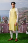 Shop_House of KOA_Yellow Kurta- Chanderi Silk Plain Cyrus Color Block With Pant _at_Aza_Fashions