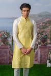 House of KOA_Yellow Kurta- Chanderi Silk Plain Cyrus Color Block With Pant _Online_at_Aza_Fashions