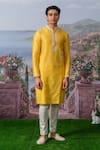 Buy_House of KOA_Yellow Kurta- Chanderi Silk Placement Embroidery Zardozi Elio With Pant _at_Aza_Fashions