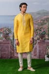 Shop_House of KOA_Yellow Kurta- Chanderi Silk Placement Embroidery Zardozi Elio With Pant _at_Aza_Fashions