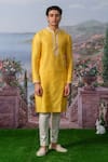 House of KOA_Yellow Kurta- Chanderi Silk Placement Embroidery Zardozi Elio With Pant _Online_at_Aza_Fashions