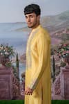 Shop_House of KOA_Yellow Kurta- Chanderi Silk Embroidery Floral Juane Jaal With Pant _at_Aza_Fashions