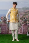 Buy_House of KOA_Yellow Embroidery Floral Bloom Bundi Kurta Set _at_Aza_Fashions