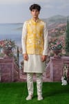 House of KOA_Yellow Embroidery Floral Bloom Bundi Kurta Set _Online_at_Aza_Fashions