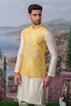 Shop_House of KOA_Yellow Embroidery Floral Ray Bundi Kurta Set _at_Aza_Fashions