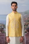 House of KOA_Yellow Embroidery Floral Ray Bundi Kurta Set _Online_at_Aza_Fashions