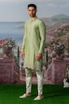 Shop_House of KOA_Green Kurta- Chanderi Silk Embroidery Floral Jade With Pant _at_Aza_Fashions