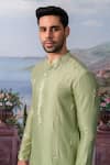 House of KOA_Green Kurta- Chanderi Silk Embroidery Floral Jade With Pant _Online_at_Aza_Fashions