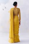 Shop_Awigna_Yellow Chiffon Embroidery Audrey Flora Pre-draped Ruffle Saree With Blouse _at_Aza_Fashions