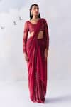 Buy_Awigna_Red Metallic Georgette Embroidery Ava Embellished Pre-draped Saree With Blouse _at_Aza_Fashions