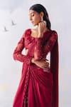 Buy_Awigna_Red Metallic Georgette Embroidery Ava Embellished Pre-draped Saree With Blouse _Online_at_Aza_Fashions