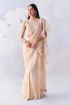 Buy_Awigna_Ivory Chiffon Embroidery Delilah Buttercup Pre-draped Ruffle Saree With Blouse _at_Aza_Fashions