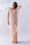 Buy_Awigna_Pink Eleanor Pearl Embellished Border Pre-draped Ruffle Saree With Blouse _at_Aza_Fashions