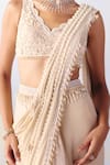 Awigna_Ivory Lycra Embroidery Emma Pearl Meadow Border Pre-draped Saree With Blouse _Online_at_Aza_Fashions