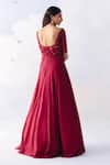 Shop_Awigna_Red Metallic Georgette Embroidery Cutdana Blunt V Neck Isabella Rafflesia Gown _at_Aza_Fashions