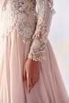 Buy_Awigna_Pink Metallic Georgette Embroidery Pearl Juliet Blossomy Cinderella Plisse Gown _Online_at_Aza_Fashions