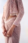 Buy_Awigna_Pink Platinoir Crepe Embroidery Lily Celeste Waistband Pre-draped Saree Set _Online_at_Aza_Fashions