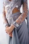 Buy_Awigna_Grey Metallic Georgette Embroidery Pearl Madison Florin Pallu Pre-draped Saree _Online_at_Aza_Fashions