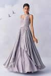 Buy_Awigna_Grey Metallic Georgette Embroidery Pearl Olivia Bloom Garden Plisse Drape Gown _at_Aza_Fashions