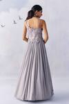 Shop_Awigna_Grey Metallic Georgette Embroidery Pearl Olivia Bloom Garden Plisse Drape Gown _at_Aza_Fashions