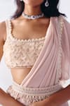 Awigna_Pink Metallic Georgette Stella Tassel Border Pre-draped Saree With Blouse _Online_at_Aza_Fashions