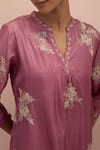Kora_Pink Silk Embroidery, Sequins, Beads Printed Applique Work Kurta And Pant Set _at_Aza_Fashions