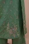 KORA_Green Silk Embroidery Floral Notched Neck Flower Kurta Pant Set _Online_at_Aza_Fashions