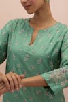 Buy_KORA_Green Silk Embroidery Floral Notched Neck Flower Kurta Pant Set _Online_at_Aza_Fashions